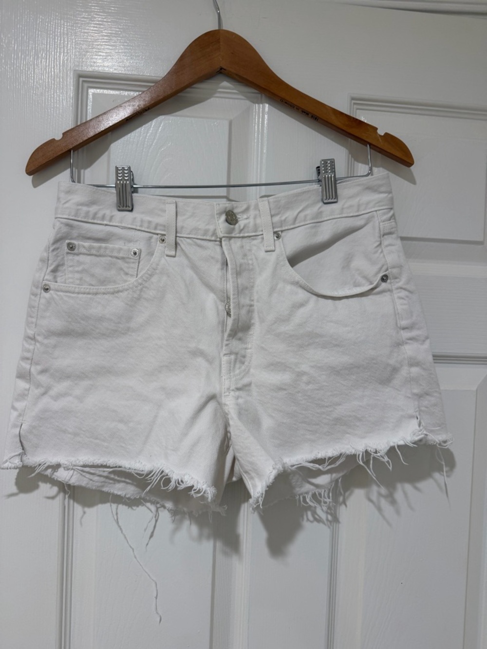 Edwin White Frayed Hem Jean Shorts Cali Shorts